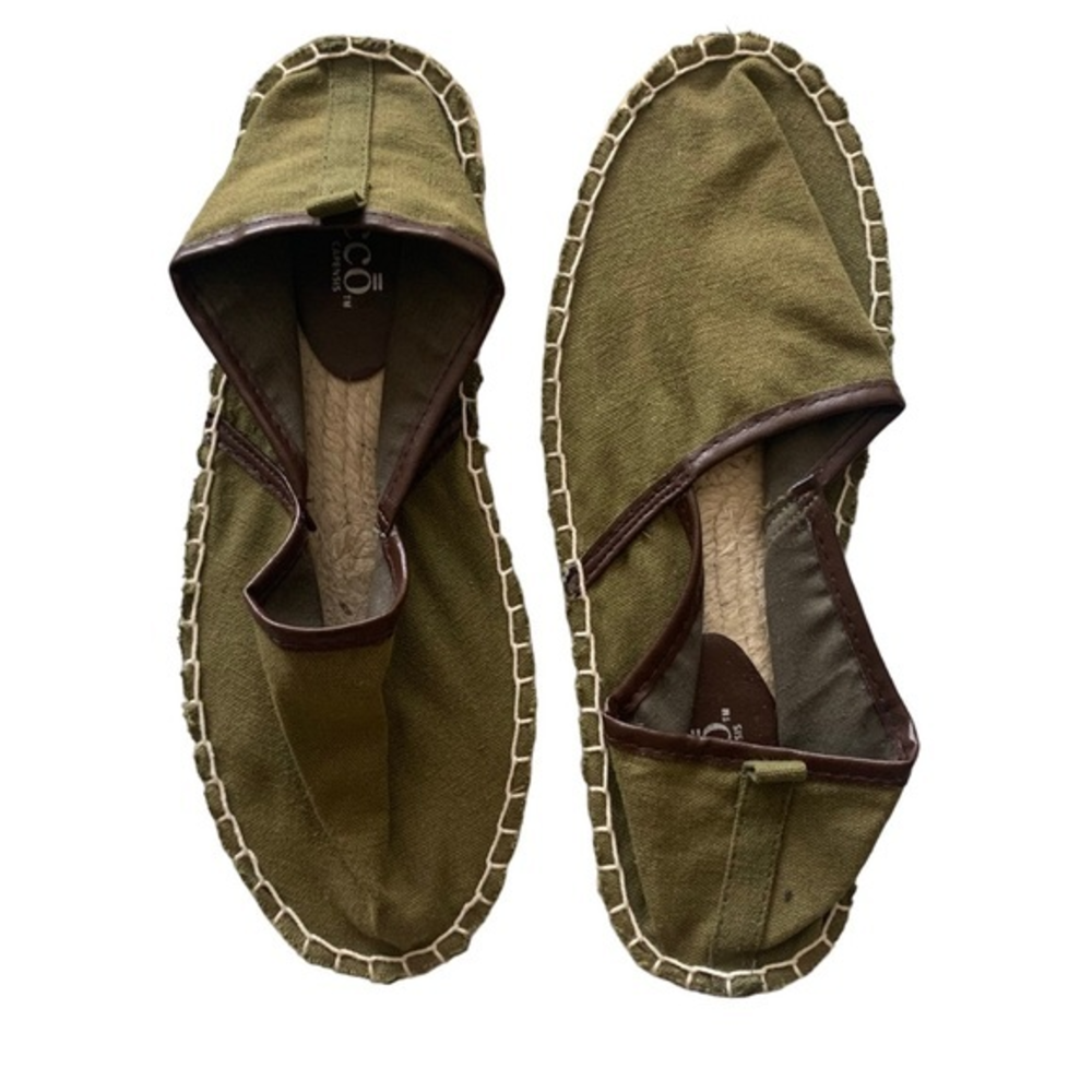 Bucco Capensis Olive Green Canvas Espadrilles Woven Jute Sole Flats Mens 7